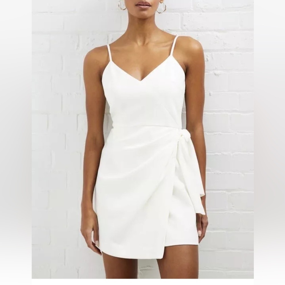 French Connection White Sleeveless Whisper V Neck Bow Mini Dress